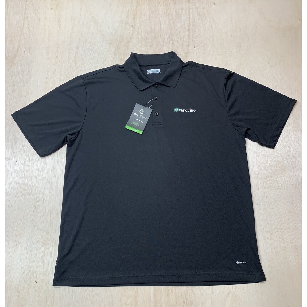 Ontour WebTech Mens Activewear Polo Shirt Black Short Sleeve‎ Collar Golf XL